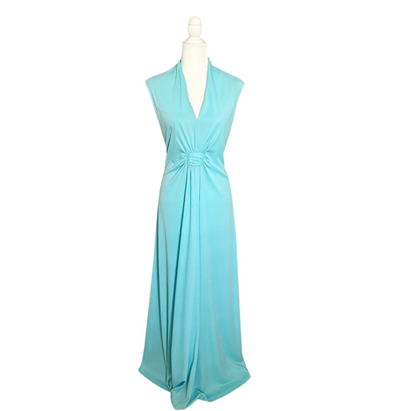 Vintage Montgomery Ward Ruched Maxi Dress Robin’s Egg Blue Union Made - Picture 2 of 8